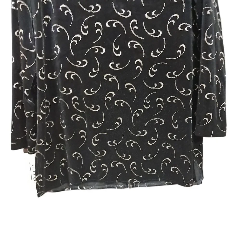 Vintage J.B.S. LTD Black Velvet‎ Silver Sparkle Swing Jacket Size Large Buttoned